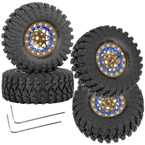 RC 1.3" Beadlock Wheel Tires Set/RC Wheels and Rim for 1/18 1/24 Trx4m SCX24 FCX24 RC Crawler Car,Aluminum 1.3 Wheel Rim Soft Rubber Tires w/Wheels Ring,Brown - color: Brown- (Wheel Tires)