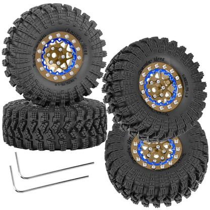 RC 1.3" Beadlock Wheel Tires Set/RC Wheels and Rim for 1/18 1/24 Trx4m SCX24 FCX24 RC Crawler Car,Aluminum 1.3 Wheel Rim Soft Rubber Tires w/Wheels Ring,Brown - color: Brown- (Wheel Tires)