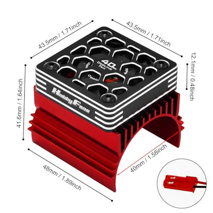 40mm RC Cooling Fan with Heat Sink and Metal Cover RC Electric Motor Fan with Heatsink for 1/8 RC Car 4074 4274 1515 1512 Motor, Red - color: Red