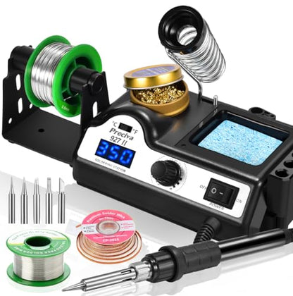 Preciva 927II Soldering Station, 120W MAX Soldering Iron Set with 5 Extra Iron Tips, Adjustable Temperature 194°F to 896°F, Auto Standby,°C/°F Conversion,Tip Cleaner - size: 927II