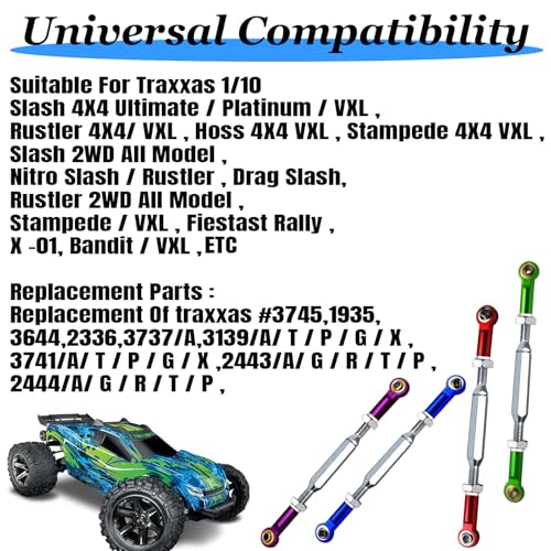 Stainless Steel Links with Spacers fit for 1/10 Traxxas Slash 2WD（VXL）,XZSNLYZ RC Car Upgrade Hops Up Turnbuckles Parts Suitable for Rustler 2WD,Stampede VXL,Slash 4X4,Rustler 4X4,Bandit,Hoss,Purple - color: Stainless Steel & Purple