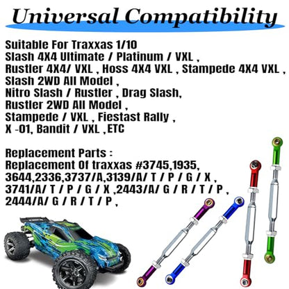 2026 Stainless Steel Turnbuckles Tie Rods With Spacers fit for 1/10 Traxxas Slash 4X4（VXL）,Slash 2WD,Hoss 4X4（VXL）,Rustler 4X4 （VXL）,Rustler 2WD,Stampede VXL,Bandit/VXL,RC Car Hops Up Parts(Navy blue) - color: Stainless Steel & Blue