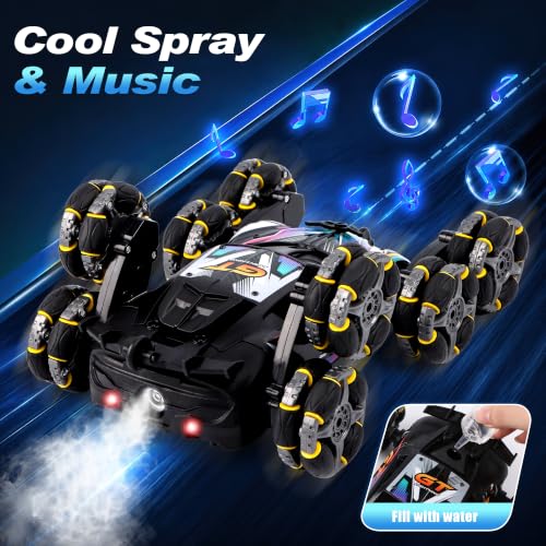 8-Wheel Drift Cars with Mist Spray, Gesture Sensing RC Stunt Car | 360° Rotation, Double-Sided Driving, LED Lights, All Terrain Off-Road Toy Gift for Kids Ages 6-12 - color: 8-wheel