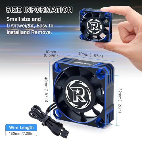 Surpass Hobby 40mm Motor Cooling Fan 16000RPM RC Cooling Fan Motor ESC Heat Dissipation for 1/10 1/8 RC Car (Black Blue) - style: Black Blue