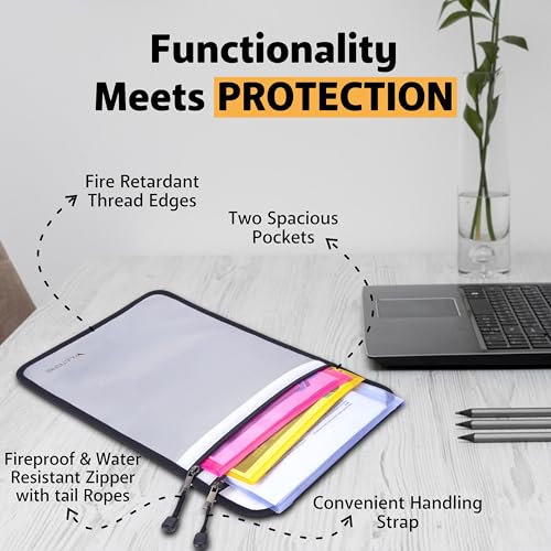 Upgraded Two Pockets Fireproof Document Bag (2000℉), 15”x 11” Fire Proof Bag for Documents with Zipper, Waterproof Document Pouch for Valuables, Legal Documents Safe Storage (Grey) - color: Grey