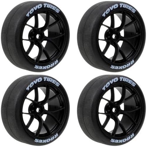1/10 On-Road RC Car Wheel Rims & Rubber Tire 12mm Hex for Traxxas Nitro 4-Tec 2.0 Tamiya TT-01 / TT-02 HSP HPI (Black) - color: Black