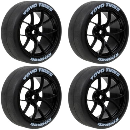 1/10 On-Road RC Car Wheel Rims & Rubber Tire 12mm Hex for Traxxas Nitro 4-Tec 2.0 Tamiya TT-01 / TT-02 HSP HPI (Black) - color: Black