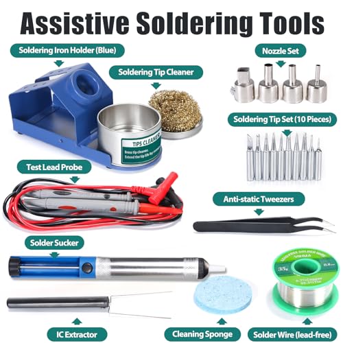 YIHUA 853D 2A USB SMD Hot Air Rework Soldering Iron Station, DC Power Supply 0-15V 0-2A with 5V USB Charging Port and 35 Volt DC Voltage Test Meter