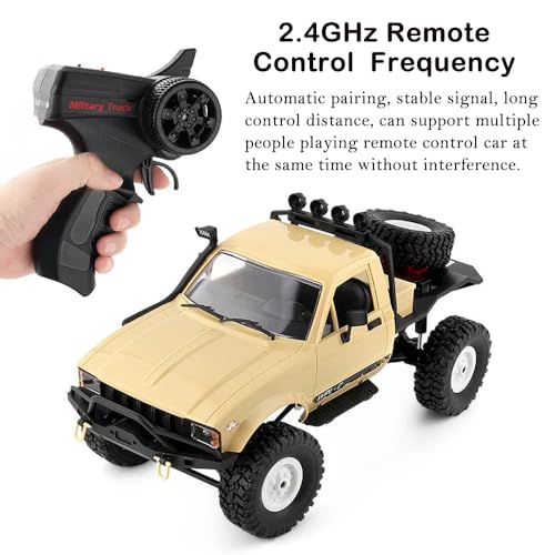 GoolRC RC Truck, WPL C14 RC Crawler 1/16 Scale Remote Control Car, 4WD All Terrain Off Road Semi Truck, 2.4GHz RC Climbing Car with LED Lights and 2 Batteries for Adults (Yellow) - color: Yellow