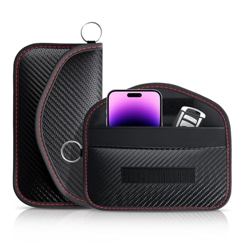 JUSTTOP 2PCS Faraday Pouch for Car Keys, Faraday Key Fob Protector, 4.13"X7.87" Double-Layer Carbon Fiber Material Anti-Theft Faraday Bag | Car RFID Signal Blocking Holder, Anti-Theft Fob Case(Black) - size: Large