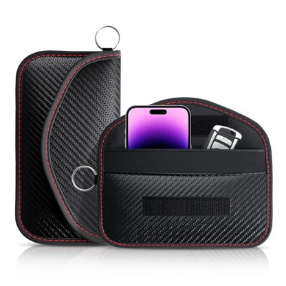 JUSTTOP 2PCS Faraday Pouch for Car Keys, Faraday Key Fob Protector, 4.13"X7.87" Double-Layer Carbon Fiber Material Anti-Theft Faraday Bag | Car RFID Signal Blocking Holder, Anti-Theft Fob Case(Black) - size: Large