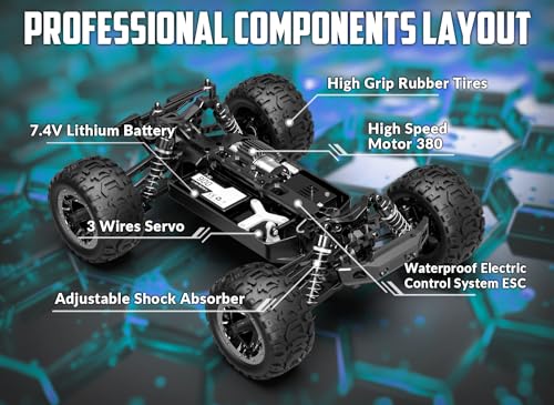 RC Truck 1:16 4x4 All Terrain RC Car 40KPH High Speed Remote Control Cars for Adults | 4WD, 2.4GHz, 2 batteries, full proportional control, over-range & low battery control