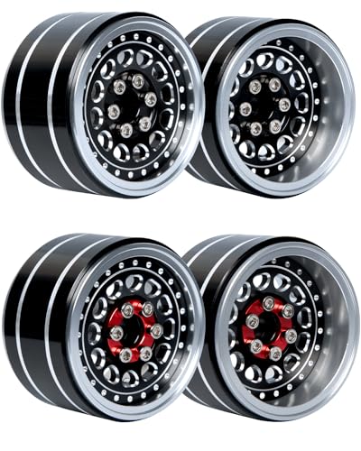 RC Wide 1.57'' (40mm) 2.2 Beadlock Wheels for SCX10 Capra Wraith Ryft / TRX4 AMG 6x6 / Gen8 Everest Gen 7 Pro,Adjustable 4 Offsets Rims,4Pack,Black w/Red - color: Black W/ Red(4pcs)