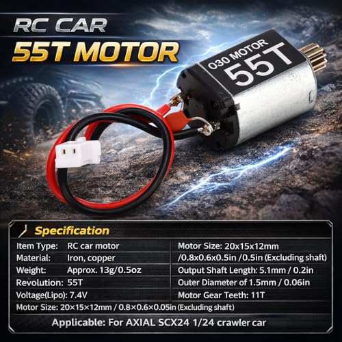 RC Car Motor, Metal Brush Motor Low Noise Lightweight 030 55T Brushed Motor with 11T Gear Compattible with SCX24 1/24