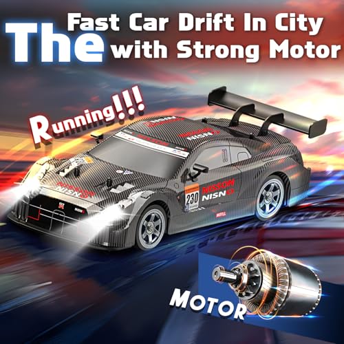 RC Drift Car 2.4GHz, 1/16 Remote Control Cars 4WD Fast Drifting Car Rechargeable RC Cars for Adults Kids Black Hobby Racing Vehicle with Lights Drifting Tire Toy for Boys - color: Black 230