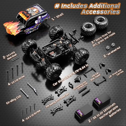 1/14 Brushless RC Cars for Adults, Max 42mph Oil Shock Absorber Electric 4WD High-Speed Off-Road RC Car, Remote Control Car for Adults RC Truck with Two 3S LiPo Batteries 1200 mAh - color: Purple