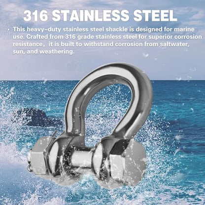 Stainless Steel D Ring Shackles 1/4" 5/16" 3/8" 1/2 inch 316 SS Heavy Duty Boat Anchor Shackle Marine Grade Bow Shackles with Cotter Pins - style: 3/8 inch 2 Pack(Bolt diameter 1/2 inch)