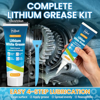 White Lithium Grease – Multi-Purpose Grease for Car Door, Hinges, Bearings, Gears, Sliding Track Auto Grasa De Litio, Rust & Waterproof Lubricant for Marine, Industrial & Household Use 3oz/85g