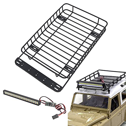 ShareGoo RC 1/10 Metal Roof Rack Luggage with 40Led Roof Light Bar Compatible with Traxxas TRX4 Axial SCX10 90046 Tamiya CC01 D90 Wrangler 1/10 RC Crawler Car