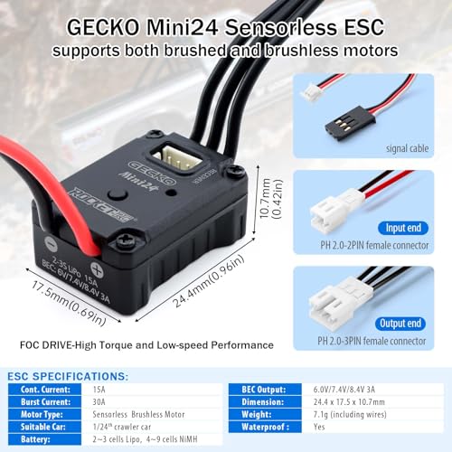 Surpass 1212 3500KV Outrunner Brushless Motor with ESC Combo for RC 1/18 TRX4M Upgrade Parts 1/24th RC Crawler（not fit for SCX24）