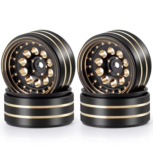 Brass 1.3" RC Beadlock Wheel Rims for 1/18 TRX4M 1/24 AXIAL SCX24 | 4pcs/228g Heavy Weight RC Crawler Car Upgrade Parts - color: Black