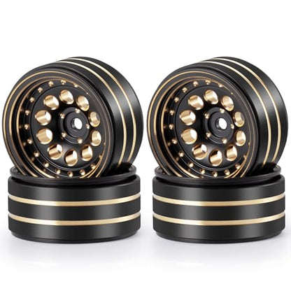 Brass 1.3" RC Beadlock Wheel Rims for 1/18 TRX4M 1/24 AXIAL SCX24 | 4pcs/228g Heavy Weight RC Crawler Car Upgrade Parts - color: Black
