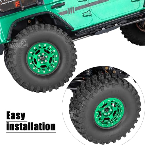 2.2in Aluminium Wheels&Wheel Rim Tires Beadlock Wheel&Wheel Hub Rim Upgrades Part for 1/10 SCX10 SCX10II SCX10III 90046 TRX4 D90.4PCS(135 * 55MM),Green - color: Green(4pcs）