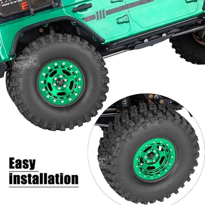 2.2in Aluminium Wheels&Wheel Rim Tires Beadlock Wheel&Wheel Hub Rim Upgrades Part for 1/10 SCX10 SCX10II SCX10III 90046 TRX4 D90.4PCS(135 * 55MM),Green - color: Green(4pcs）