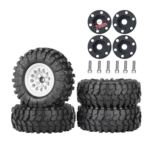 1.3” All-Terrain Tire and Wheel Set, Metal Beadlock 5mm & 7mm Hex Wheels for SCX24 TRX4M 1/12 1/14 1/18 1/24 RC Crawler Car (A, Silver) - color: A, Silver