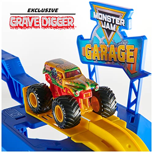 Monster Jam Garage Playset and Storage, Monster Truck Toy 1:64 Scale | Over 4' Wide with Lights & Sounds, Holds 20 Trucks, Exclusive Grave Digger Toy Truck, Pretend Play Gifts for Kids Ages 4+ - style: Garage Playset