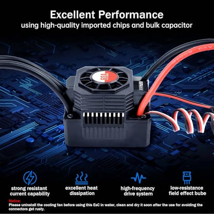 Surpass Hobby 60A Brushless ESC Waterproof Electronic Speed Controller for 1/10 RC Car Truck Off-Road - size: 60A, style: 60A ESC