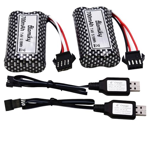 Blomiky 2 Pack 7.4V 600mAh Li-ion SM-4P Plug Rechargeable Battery and Cable Suitable for HJ812 HJ820 HJ822 TX126 RC Boat /HJ812 Battery