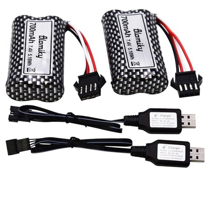 Blomiky 2 Pack 7.4V 600mAh Li-ion SM-4P Plug Rechargeable Battery and Cable Suitable for HJ812 HJ820 HJ822 TX126 RC Boat /HJ812 Battery