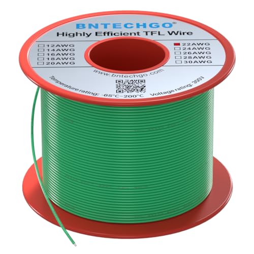 BNTECHGO 22AWG FEP Teflon Coated Wire Green 100ft Tin-Plated Copper | 22 Gauge Strands Wire High-Temp FEP Insulation, -65°C to 200°C Rated, Aerospace Wiring, Medical Wiring, Scientific Equipment - size: 100ft Green