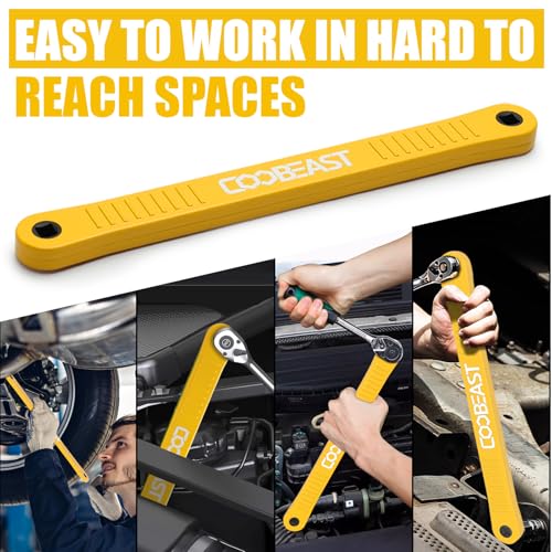 3/8" Offset Extension Wrench Impact Ready Socket Extender Tool (Yellow) | Versatile 1/4",3/8", 1/2" Square Drive Adapters,Universal Extensions Wrench,,0° Swing Extender,for Small Place - color: Yellow