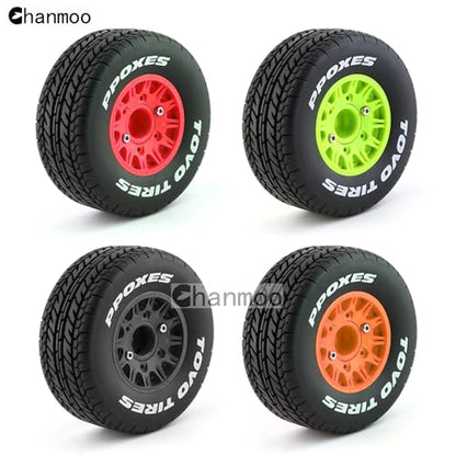 1/10 RC Short Course Truck Tires And Wheels With 12mm 14mm 17mm Hex 113mm 1/8 Rubber Tyres For 1/8 or 1/10 Scale On Road Car HSP Sonic 94102 GT PTG-2 Tamiya TT02 RC Racing Car 4PCS (Green A) - color: Green A