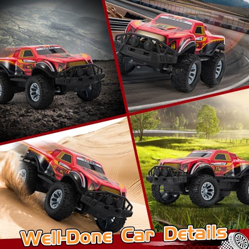 Remote Control Cool Off-Road Vehicle Truck, 2.4GHz RC Car with LED Lights, 1:20 Scale Off-Road Vehicle, Red RC Truck,Remote Control car from a Long Distance,Gifts for Children (RED) - color: Red