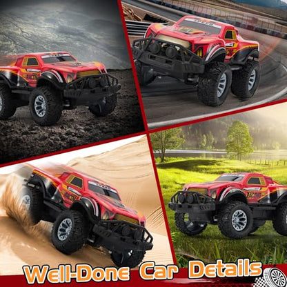 Remote Control Cool Off-Road Vehicle Truck, 2.4GHz RC Car with LED Lights, 1:20 Scale Off-Road Vehicle, Red RC Truck,Remote Control car from a Long Distance,Gifts for Children (RED) - color: Red