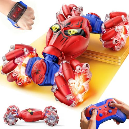 Veeniix Gesture Sensing RC Spider Stunt Car Hand Controlled 4WD Red | Durable ABS plastic,outdoor backyard sand pavement,boys girls age 8-12,1:16 scale,360 flip drift light music - color: Red