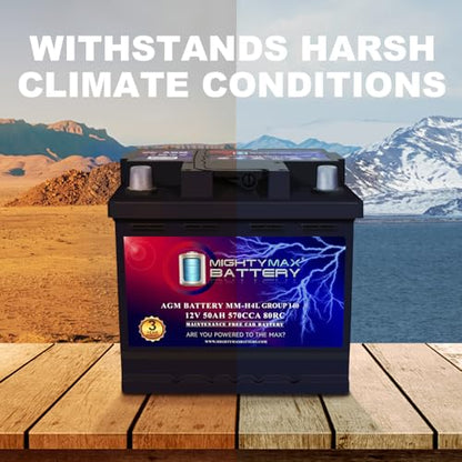 Mighty Max Battery MM-H4L Start and Stop Car BCI Group Size 140 Positive Terminal on Left Side [+ -] 12V 50 AH, 80RC, 570 CCA Rechargeable AGM Car Battery - style: Group 140