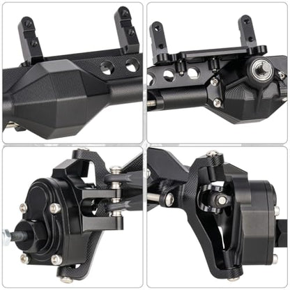 1/10 RC Portal Axles Set with BTA SOA Servo Mount CNC Aluminum One Piece Construction Offset Front Rear Completes Axle Set for Axial Capra 1.9 UTB LCG Cheater Rig 4WS DIY Upgrades (Black) - color: Black