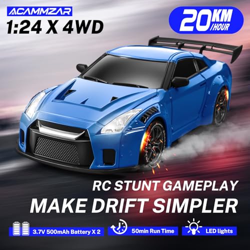 RC Drift Car, 1:24 Remote Control Car for Kids, 20KM/H 4WD High Speed RC Cars with Lights, Extra Racing Tires, Vehicle for Adults Boys Girls - color: S815 Blue