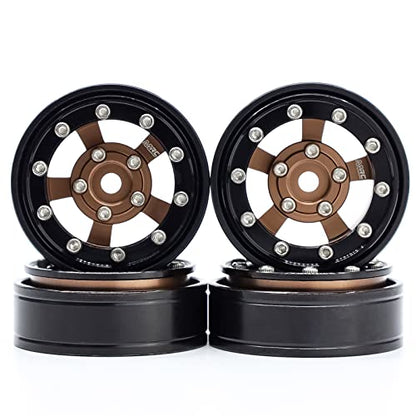 MRC 1.0 Beadlock Wheel 4PCs CNC Aluminum Wheels Rims Upgrade for 1/24 RC Crawler Car Axial SCX24 C10 Jeep Betty (Bronze-Black) - color: Bronze-Black