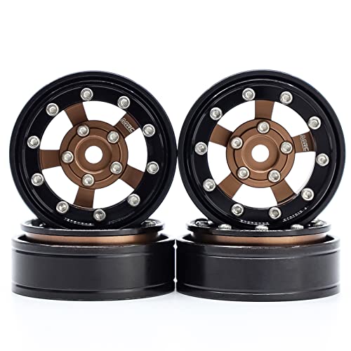 MRC 1.0 Beadlock Wheel 4PCs CNC Aluminum Wheels Rims Upgrade for 1/24 RC Crawler Car Axial SCX24 C10 Jeep Betty (Bronze-Black) - color: Bronze-Black