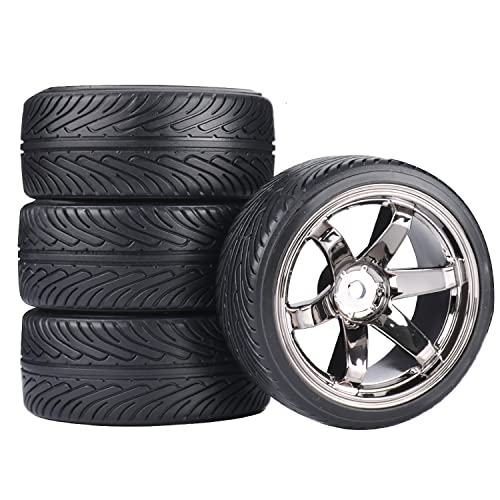 1/10 Drift Wheels and Tires Set,WONFAST 4PCS 63mm Plastic Hard Tyres 6-Spoke Wheels Rims 12mm Hex for 1:10 RC On-Road Drifting Car Replacement for HSP Tamiya HPI Kyosho (Gray) - color: Gray