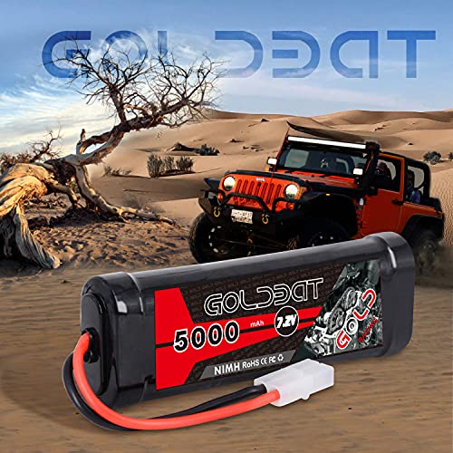 GOLDBAT 5000mAh 7.2V NiMH Battery with Tamiya Connector for RC Car RC Truck RC Boat LOSI Associated HPI Kyosho Tamiya Quadcopter Drone Hobby(2 Pack)
