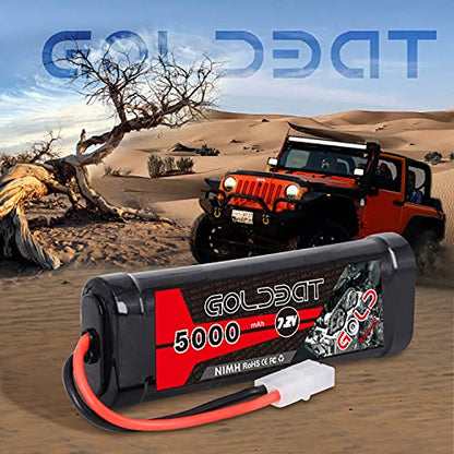 GOLDBAT 5000mAh 7.2V NiMH Battery with Tamiya Connector for RC Car RC Truck RC Boat LOSI Associated HPI Kyosho Tamiya Quadcopter Drone Hobby(2 Pack)