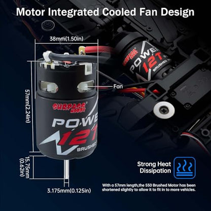 SurpassHobby 550 Brushed Motor for 1/10 Scale RC Truck Traxxas Redcat ARRMA AXIAL HSP HPI Wltoys Kyosho HELION (12T) - size: 12T