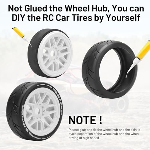1/8 RC On Road Car Tires and Wheels, daitoku 17mm Hex RC Rally Racing Tires for HPI WR8 HSP Hobao ARRMA Redcat Losi Kyosho VRX (White)