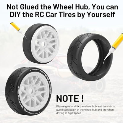 1/8 RC On Road Car Tires and Wheels, daitoku 17mm Hex RC Rally Racing Tires for HPI WR8 HSP Hobao ARRMA Redcat Losi Kyosho VRX (White)